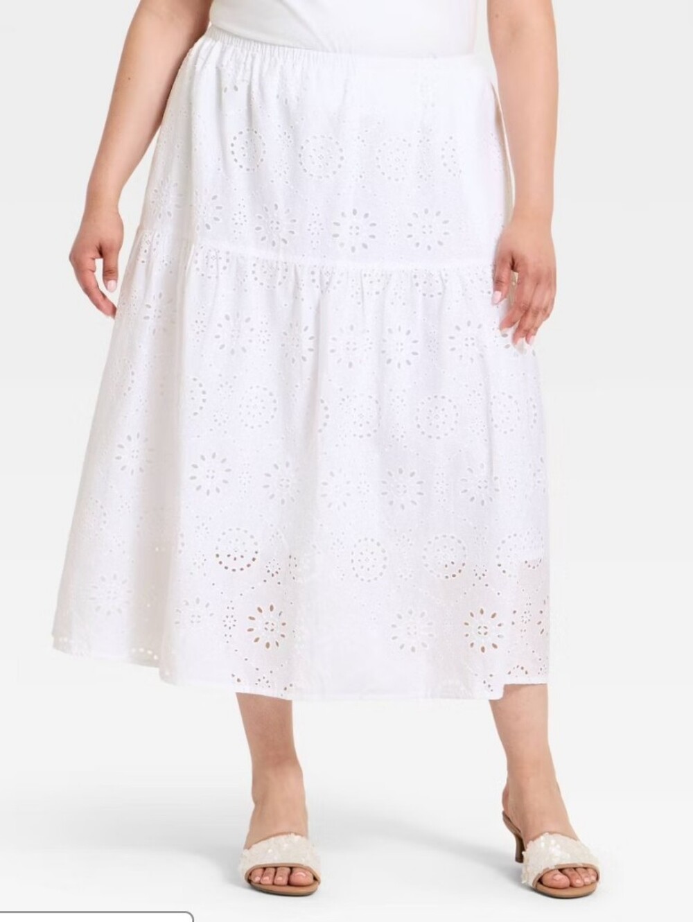 🌿🍒 A new day women's white eyelet tiered midi skirt Size XXL 🍒🌿